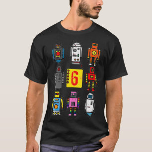 Kids Robot 6th Birthday Retro Robotics with numbe T-Shirt
