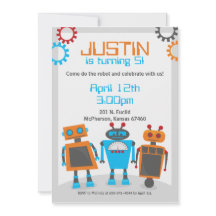 Kids Robot Birthday Party Invitations