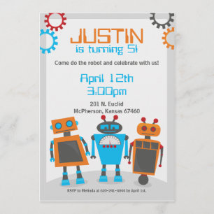 Kids Robot Birthday Party Invitations