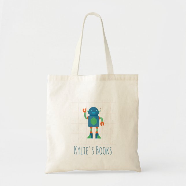 Kids Robot Blue Library Book  Tote Bag (Front)