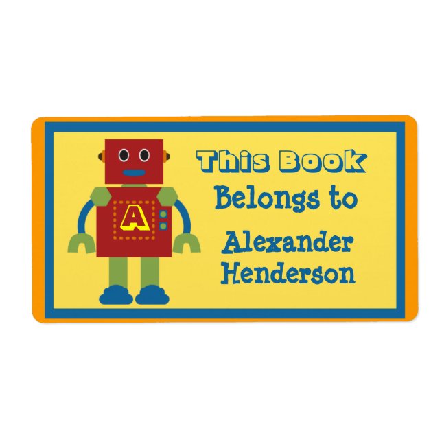 Kids Robot Monogram Book Sticker (Front)