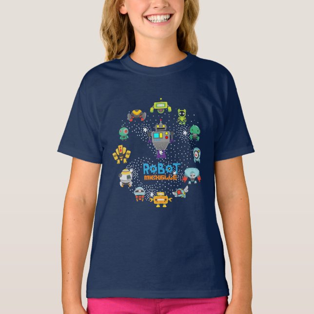 Kids ROBOT Named MultiColored Love Robots T-Shirt (Front)