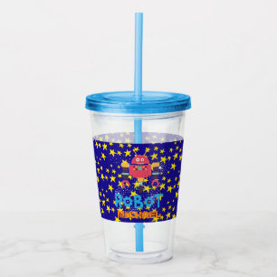 Kids ROBOT Stars Personalised Blue Drinking Beaker Acrylic Tumbler
