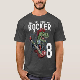 Kids Rock and Roll Music T Rex Dinosaur 8th Birthd T-Shirt