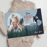 Kids Rock Climbing Birthday Photo Thank You Card<br><div class="desc">Cool rock climbing themed thank you card design features a rock climber on a mountain with a forest below,  with "you rock" at the top. Personalise with your custom thank you message and signature,  and add a photo of the birthday child.</div>