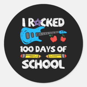 Kids Rocked 100 Days Of School Guitar 100th Day Sm Classic Round Sticker