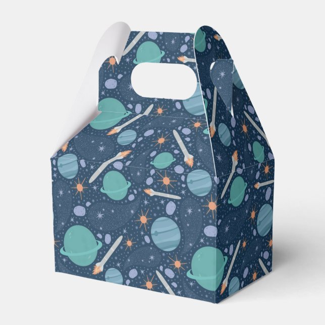 Kids Rocket Ship Jupiter Saturn Planet Stars Favour Box (Front Side)