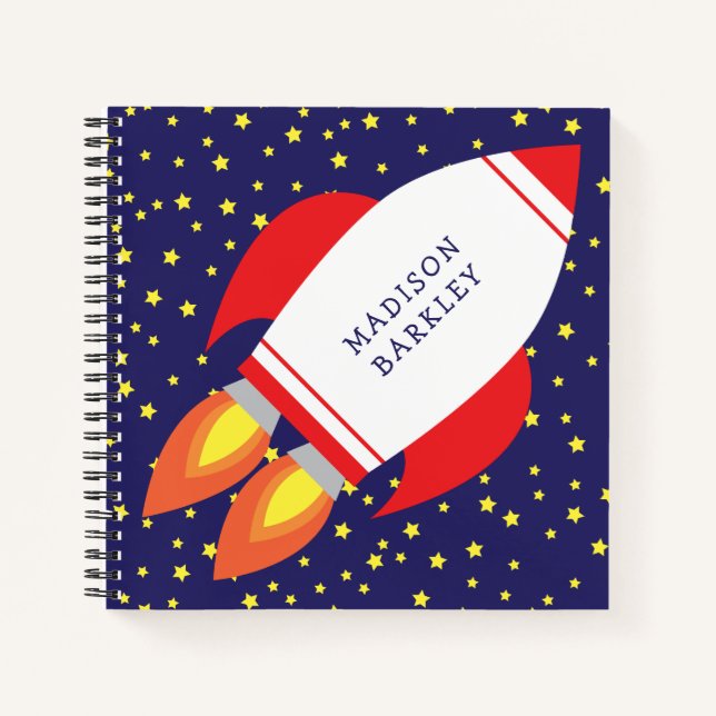 Kids Rocket Ship Outer Space Cute Notebook (Front)
