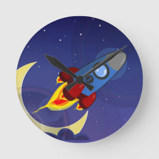 Kids Rocket Ship Round Clock