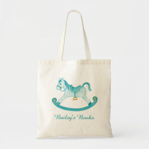 Kids rocking horse aqua yellow library bag