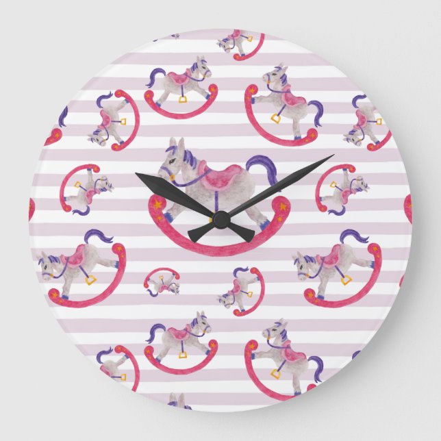 Kid's rocking horse pattern large clock (Front)