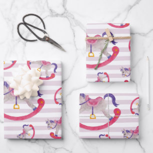 Kid's rocking horse pattern wrapping paper sheet