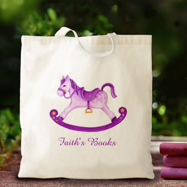 Kids rocking horse purple yellow library bag (Creator Uploaded)