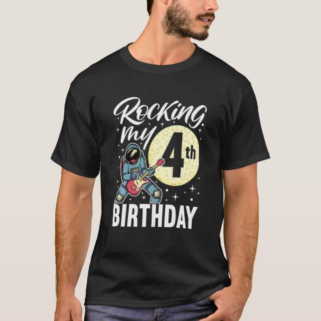 Kids Rocking My 4th Birthday I Electric Guitar Ast T-Shirt (Front)