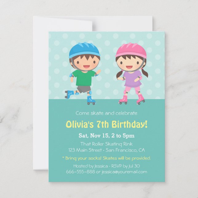 Kids Roller Skating Birthday Party Invitations (Front)