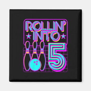 Kids Rollin Into 5 Bowling Bowler 5th Birthday Par Magnet