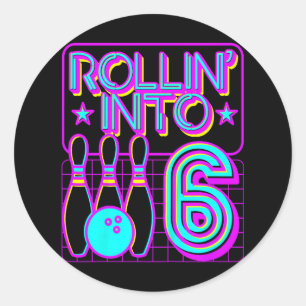 Kids Rollin Into 6 Bowling Bowler 6th Birthday Par Classic Round Sticker