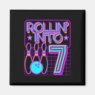 Kids Rollin Into 7 Bowling Bowler 7th Birthday Par Magnet