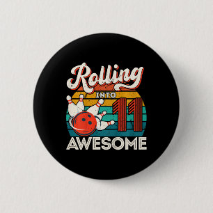 Kids Rolling Into 11 Years 11th Bowling Birthday P 6 Cm Round Badge