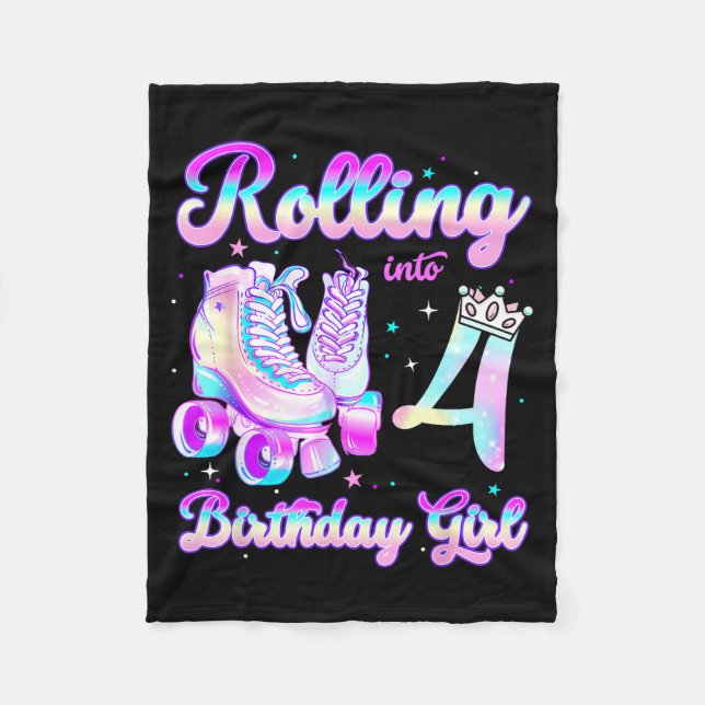 Kids Rolling Into 4 Roller Skating 4th Birthday Gi Fleece Blanket (Front)