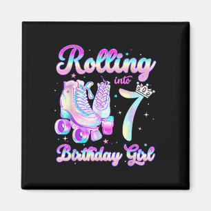 Kids Rolling Into 7 Roller Skating 7th Birthday Gi Magnet