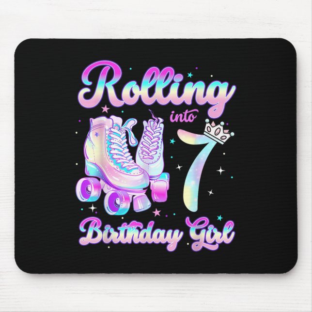 Kids Rolling Into 7 Roller Skating 7th Birthday Gi Mouse Mat (Front)