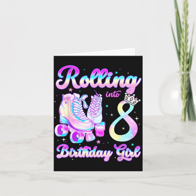 Kids Rolling Into 8 Roller Skating 8th Birthday Gi Card (Front)