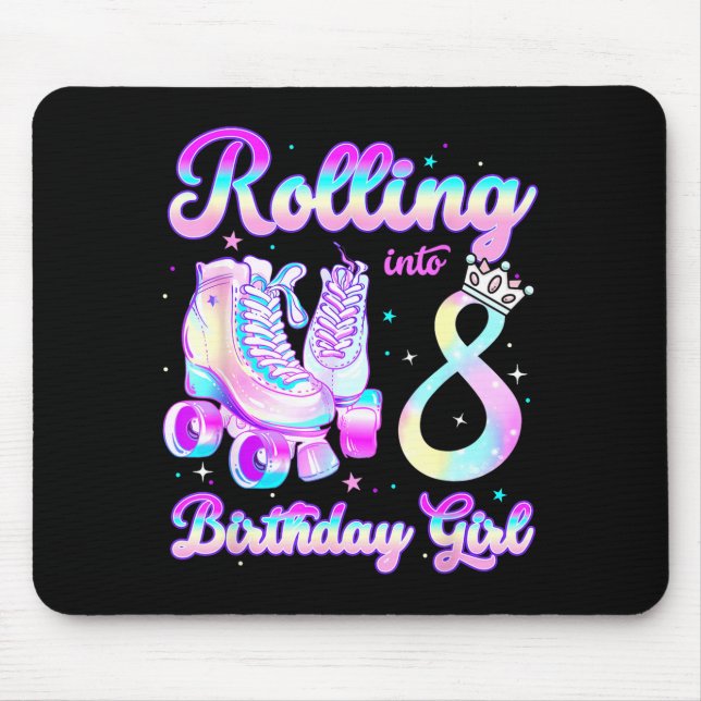 Kids Rolling Into 8 Roller Skating 8th Birthday Gi Mouse Mat (Front)