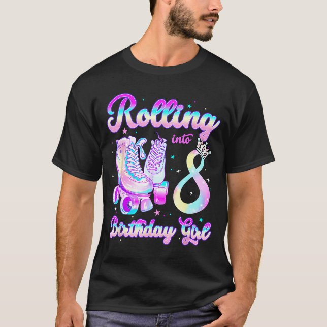 Kids Rolling Into 8 Roller Skating 8th Birthday Gi T-Shirt (Front)