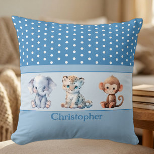 Kid's room add name cute animals blue cushion