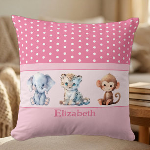 Kid's room add name cute animals pink cushion