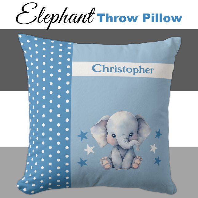 Kid's room add name cute elephant blue cushion (Creator Uploaded)