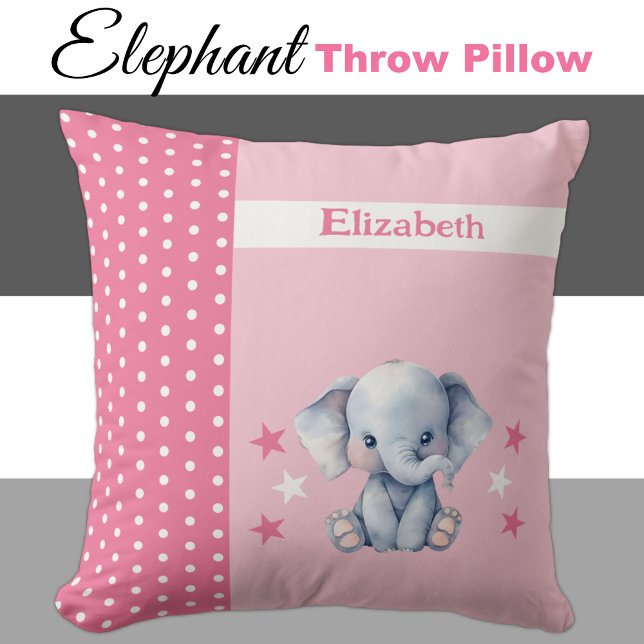 Kid's room add name cute elephant pink cushion (Creator Uploaded)