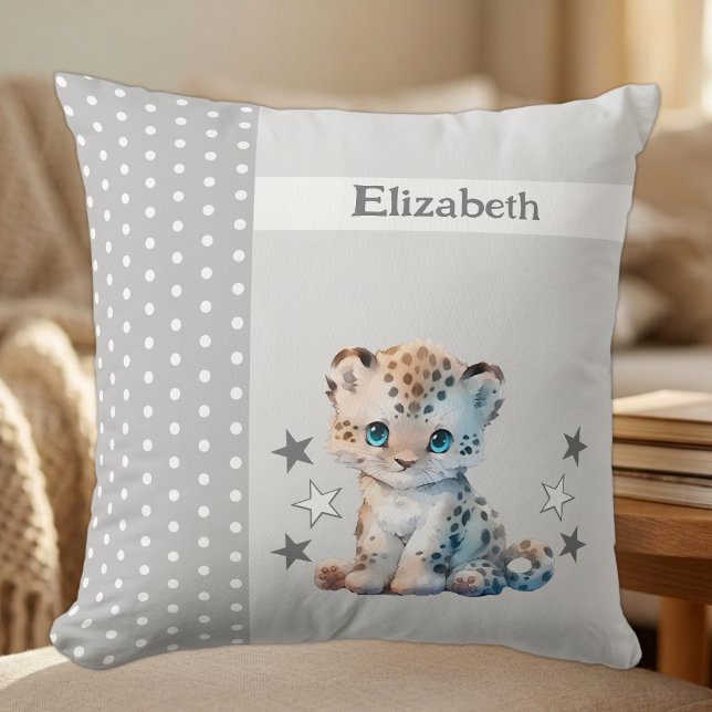 Kid's room add name cute leopard grey cushion (Creator Uploaded)