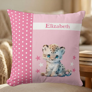 Kid's room add name cute leopard pink cushion