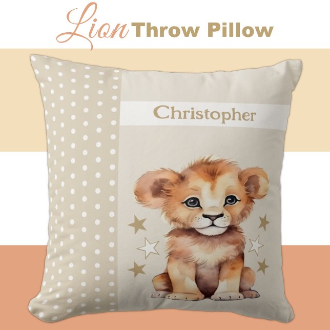 Kid's room add name cute lion brown cushion (Creator Uploaded)