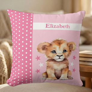 Kid's room add name cute lion pink cushion