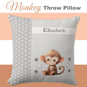 Kid's room add name cute monkey grey cushion