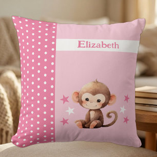 Kid's room add name cute monkey pink cushion