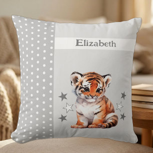 Kid's room add name cute tiger grey cushion