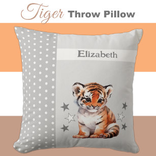 Kid's room add name cute tiger grey cushion