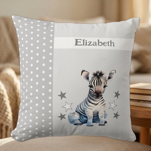 Kid's room add name cute zebra grey cushion (Creator Uploaded)