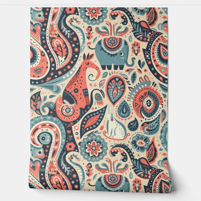 Kid's Room Animal Paisley V2 Wallpaper (Unrolling)
