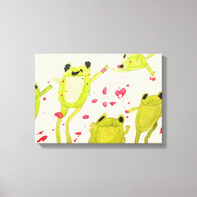 Kids room art cute frogs in watercolour canvas print (Front)