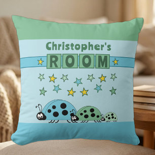 Kid's room Ladybugs add name blue green Cushion