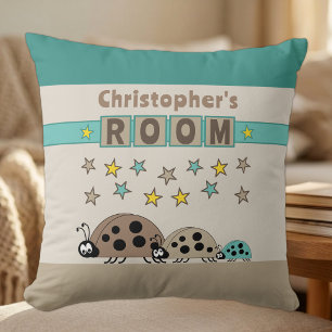 Kid's room Ladybugs add name brown green Cushion