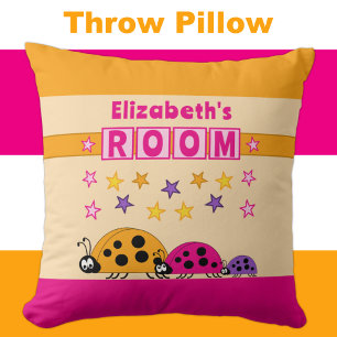 Kid's room Ladybugs add name purple pink Cushion