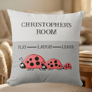 Kid's room Ladybugs custom name grey Cushion