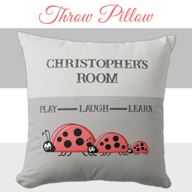 Kid's room Ladybugs custom name grey Cushion (Creator Uploaded)
