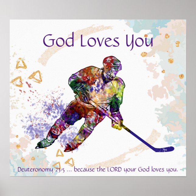 Kids Room Scripture God Loves You Hockey Player Poster (Front)